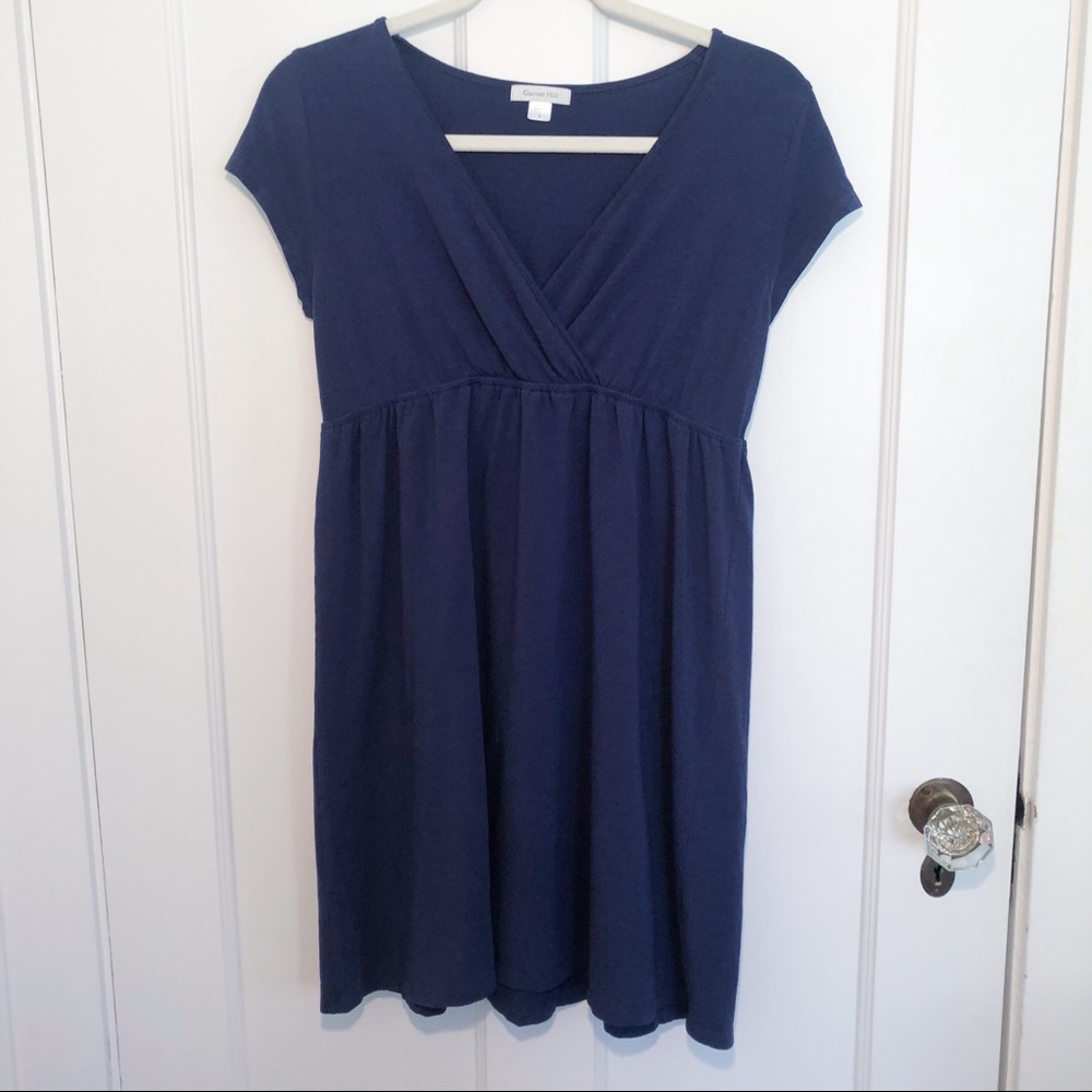 Garnet Hill Navy Skater V Neck Dress Size S
